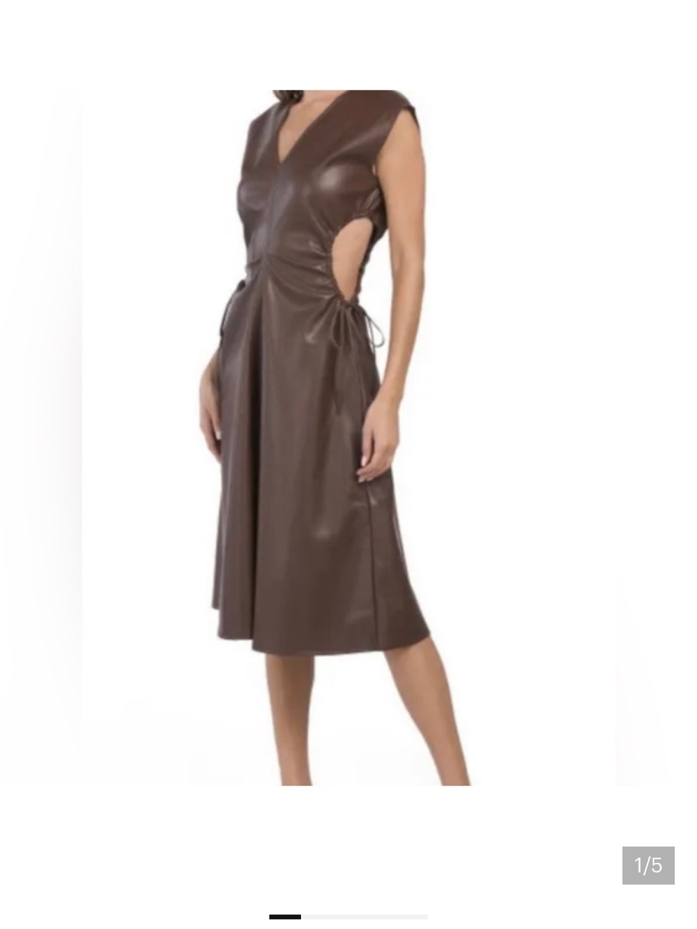 Brown Faux-Leather Cutout Midi Dress